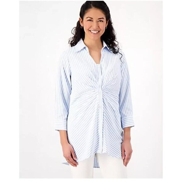 Attitudes by Renee Shirt Button Down ~ sz M Striped Blue White Stripes A601032 - Picture 1 of 6